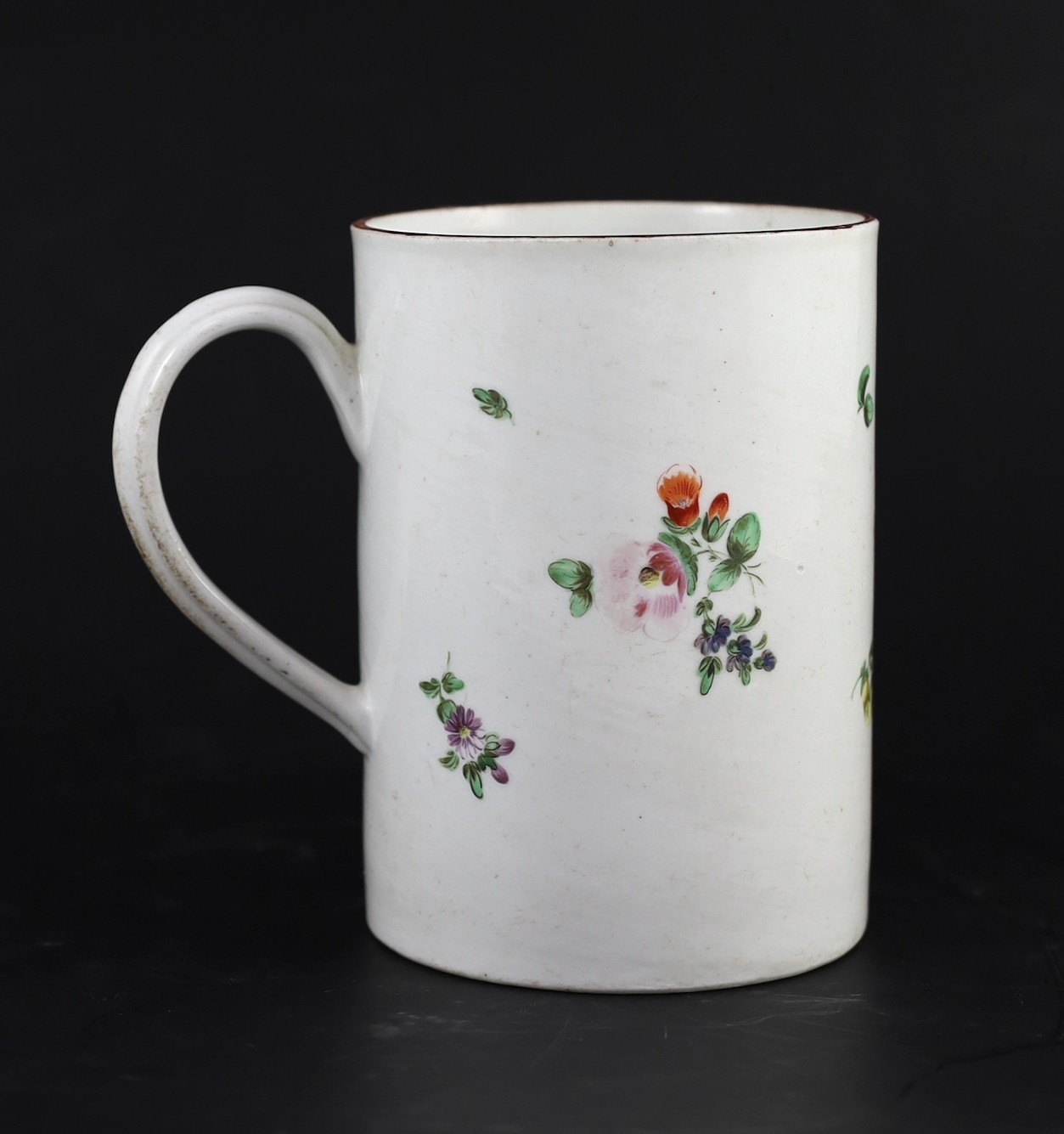 A large Bristol porcelain mug, c.1770-5, 14cm high